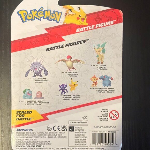 Pokemon Battle Figure Leafeon Articulated Jazwares 3" NIB Sealed Grass Eevee - Picture 2 of 2